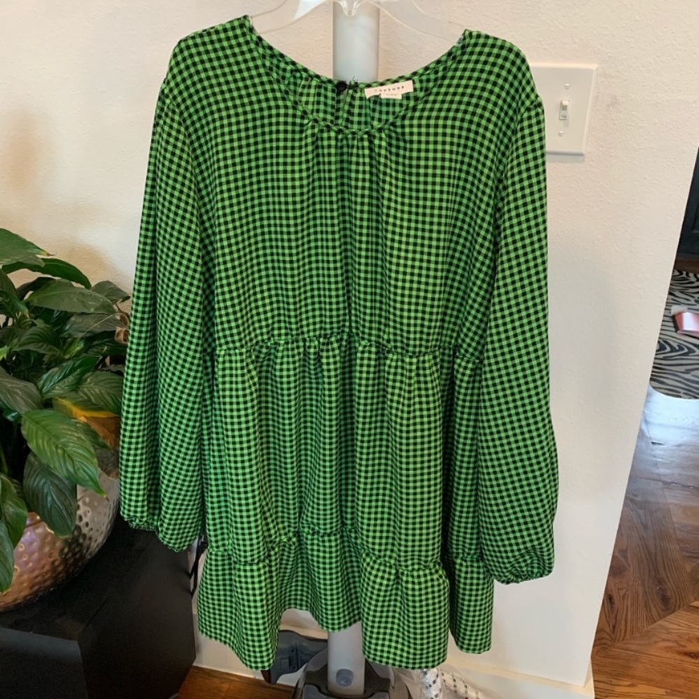 Topshop Maternity Gingham tiered Blouse- Size 12 L Black Green Check